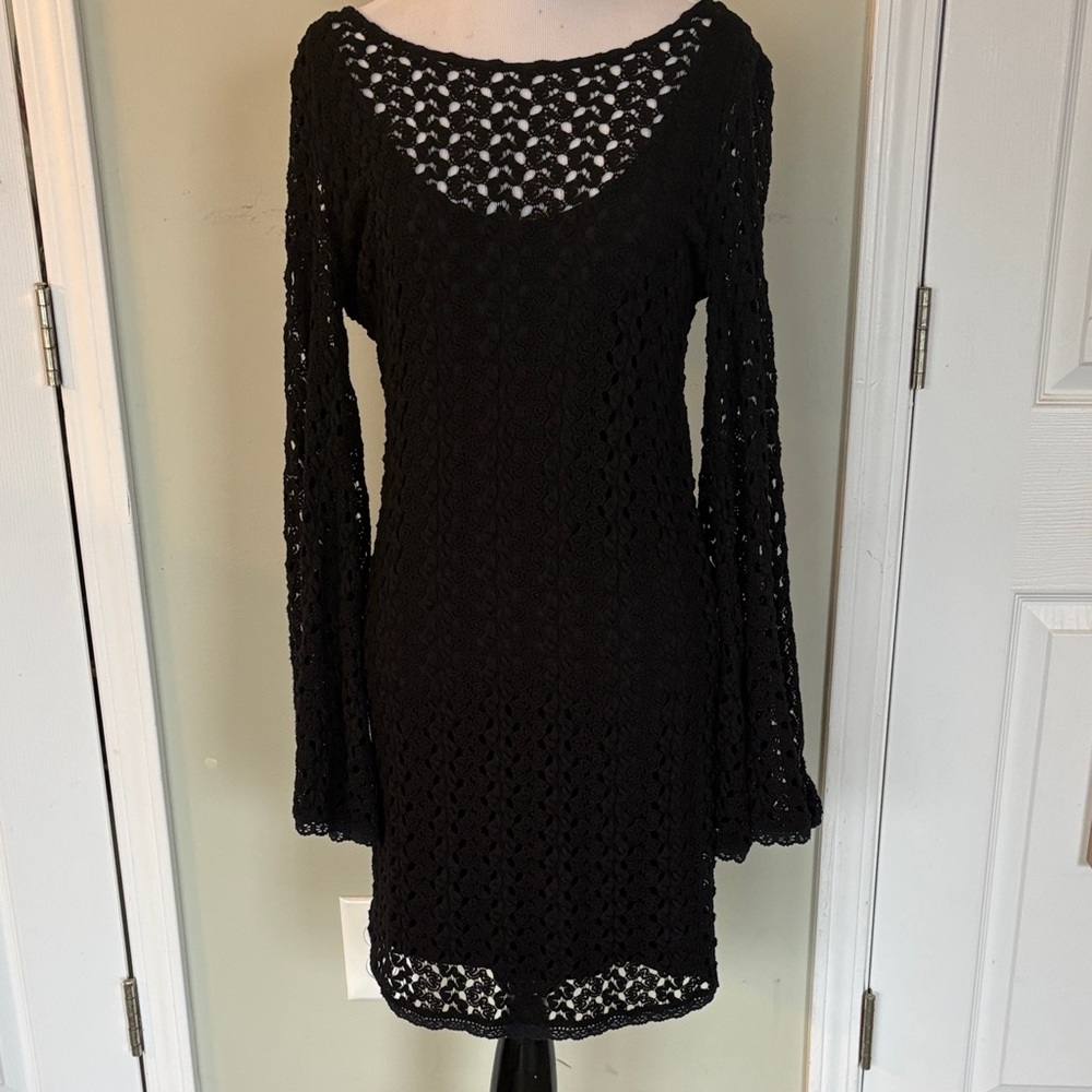 Free People Black Long Sleeve Crochet Dress